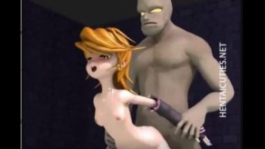 ［3Dエロアニメ］金髪ショトカスレンダーおねえさんが怪物男とセクロスしてパイパンまんこにタップリ精液を中出しされてますのthumbnail